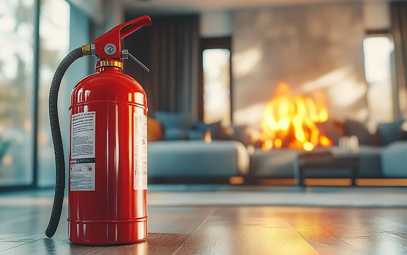 Feuerrohbauversicherung, Feuerlöscher, Sofa, Feuer